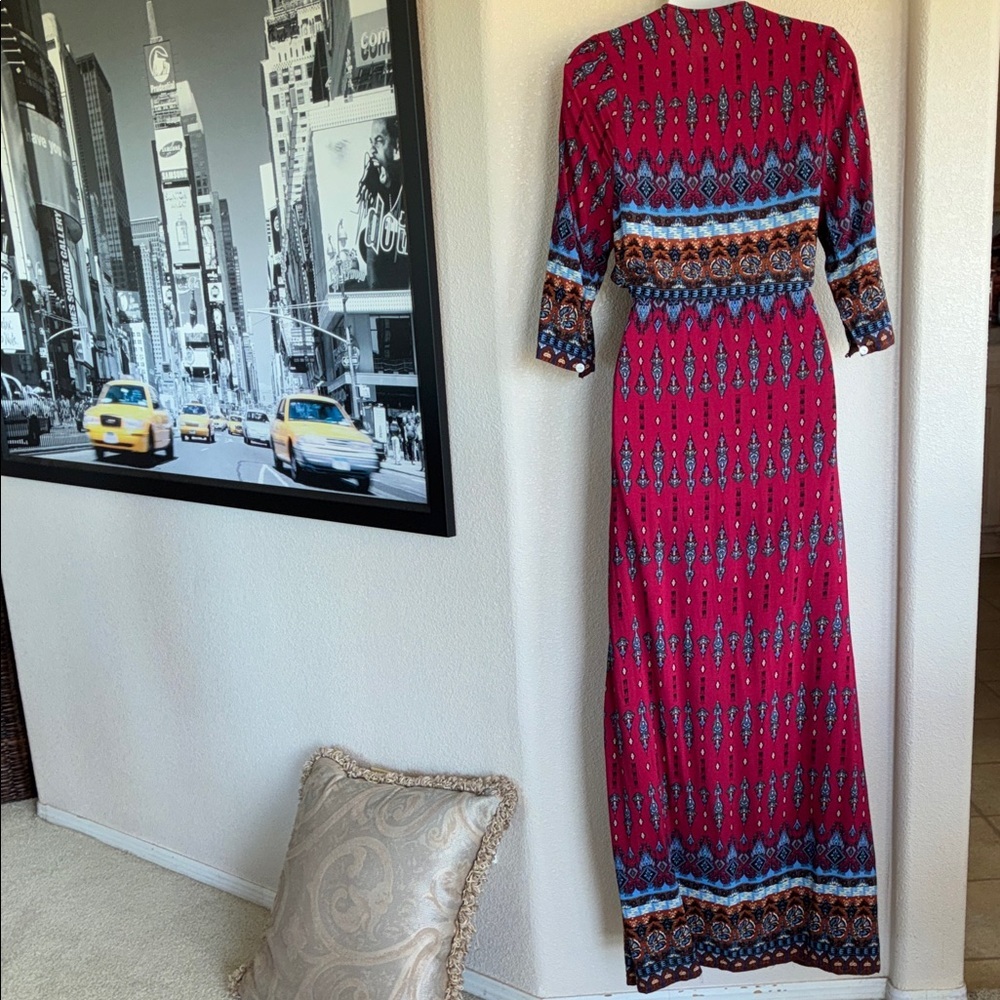 R. VIVIMOS Dress, Women's, M, EUC, Red & Blue Maxi, Buttons, Drawstring Waist. - Picture 4 of 15